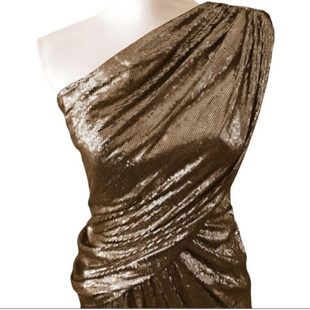 Tadashi Shoji Timeless Gold Metallic One Shoulder Dress Designer Red Carpet - Picture 8 of 14